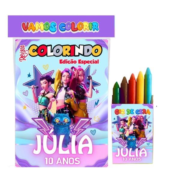 Kit Colorir Guerreiras do Kpop com Giz Personalizado 14x10cm