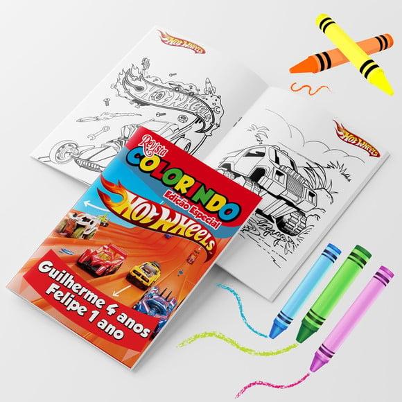 Kit Colorir Revistinha para Colorir Hot Wheels 14x10 + Giz