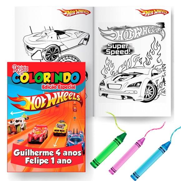 Kit Colorir Revistinha para Colorir Hot Wheels G 15x21 + Giz