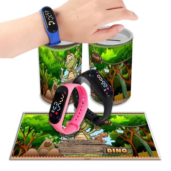 Kit Lembrancinha Dino Baby Relógio + Cofrinho Personalizado