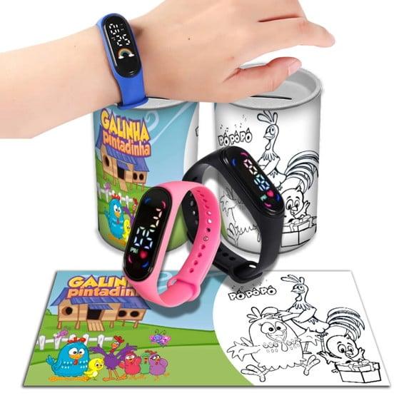 Kit Lembrancinha Galinha Pintadinha Relógio + Cofrinho