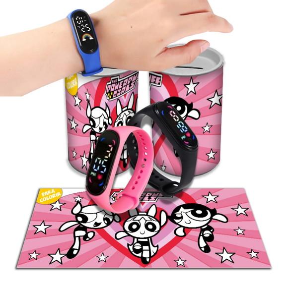 Kit Lembrancinha Meninas Super Poderosas Relógio + Cofrinho