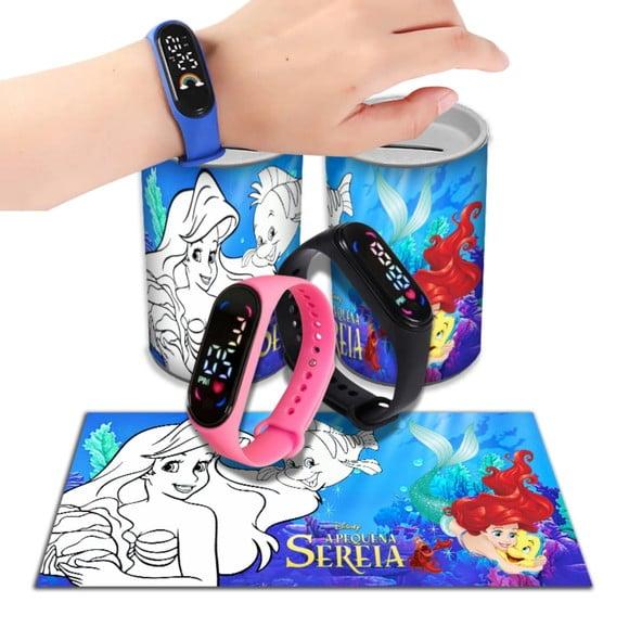 Kit Lembrancinha Pequena Sereia Ariel Relógio + Cofrinho
