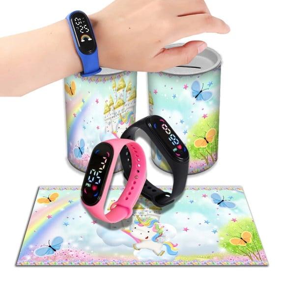 Kit Lembrancinha Unicórnio Relógio + Cofrinho Personalizado