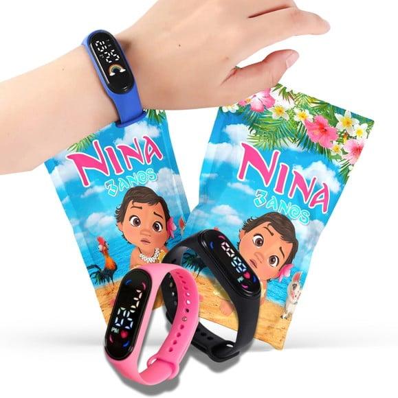 Lembrancinha Moana com Relógio no Saquinho Metalizado