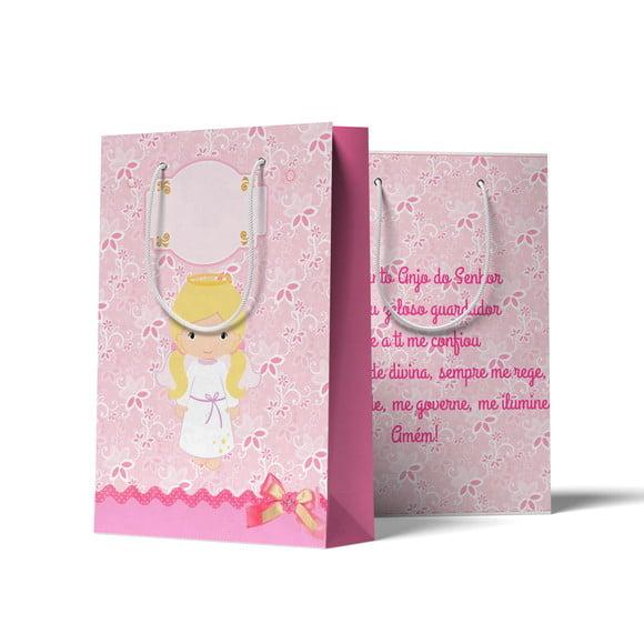 Sacolinha Personalizada Batizado Menina Rosa