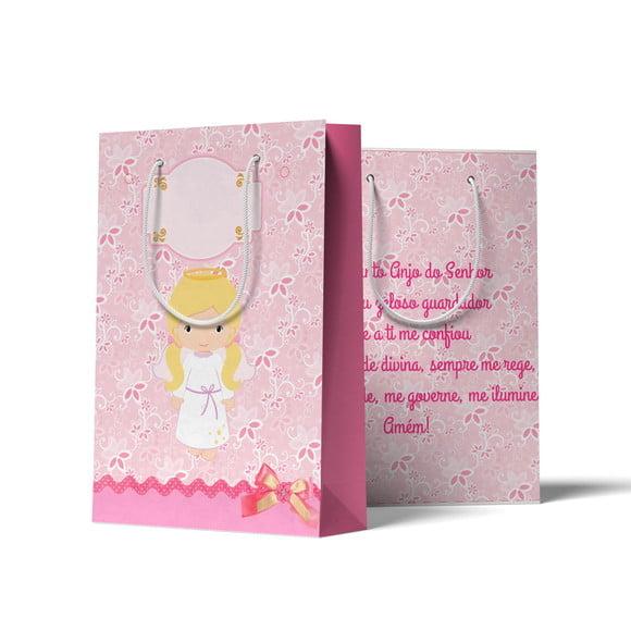 Sacolinha Personalizada Batizado Menina Rosa P