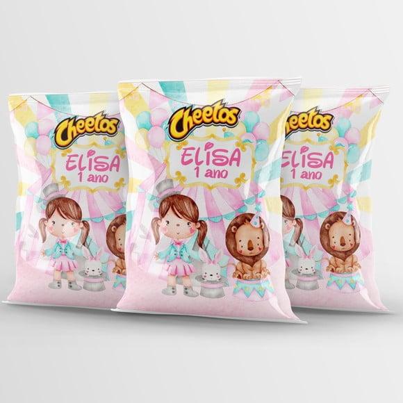 Salgadinho Cheetos Personalizado Circo Rosa Aquarela