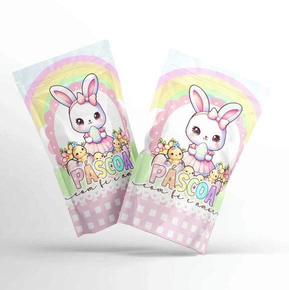 Saquinho Zip Metalizado Páscoa Coelhinha Candy | G 12 X20 cm