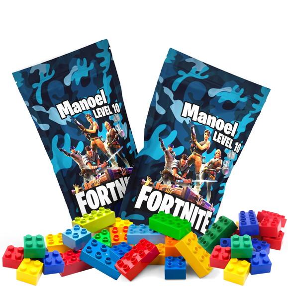 Saquinho Metalizado Ziplock Blocos de Montar Fortnite no Zip Lock