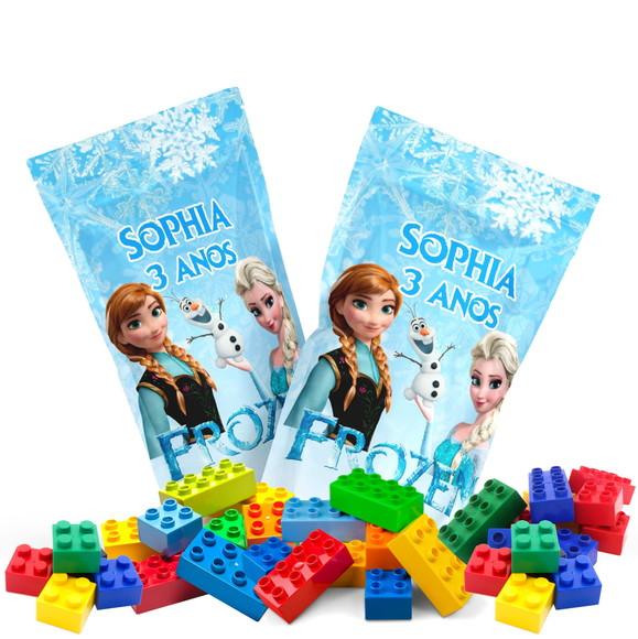 Saquinho Metalizado Ziplock Blocos de Montar Frozen no Zip Lock P