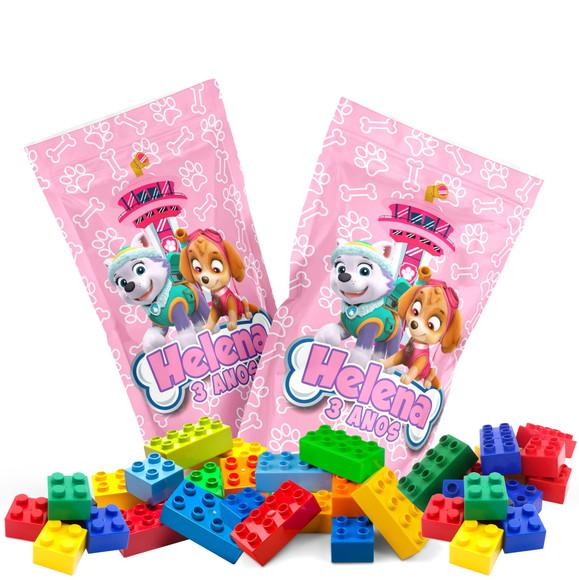 Saquinho Metalizado Ziplock Blocos de Montar Patrulha Canina Rosa