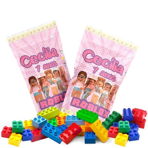 Saquinho Metalizado Ziplock Blocos de Montar Roblox Rosa no Perso