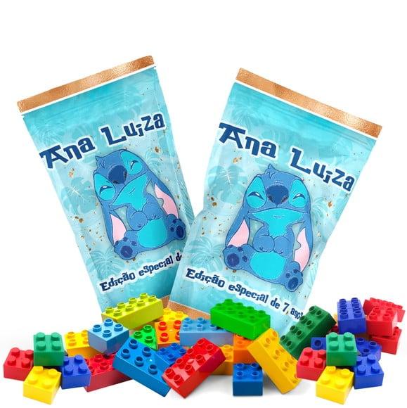 Saquinho Metalizado Ziplock Blocos de Montar Stitch no Zip Person