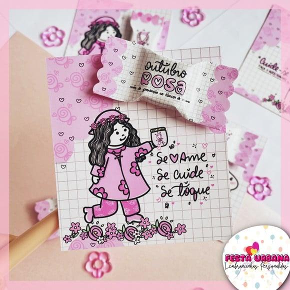 Cartão Com Balinha Outubro Rosa | Lembrancinha Festa Infantil