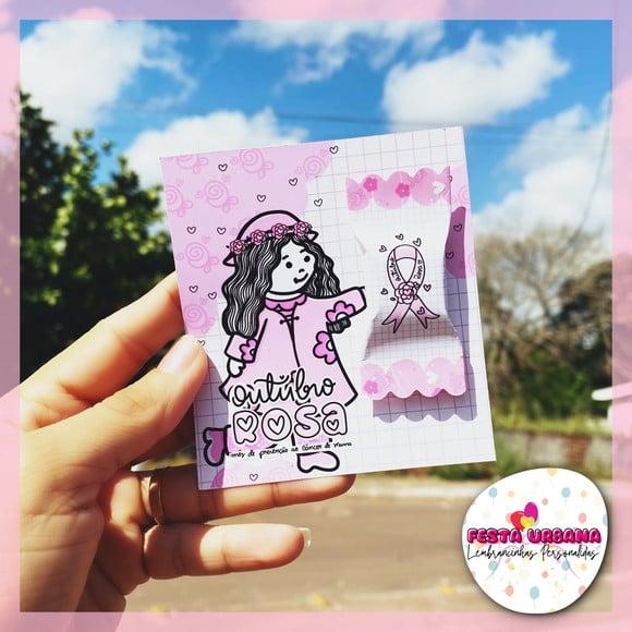 Cartão Com Balinha Outubro Rosa | Lembrancinha Festa Infantil