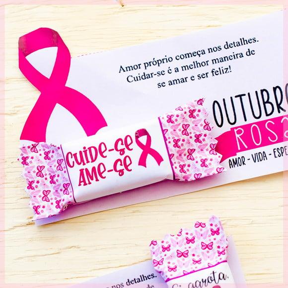 Cartão Com Balinha Outubro Rosa | Lembrancinha Festa Infantil
