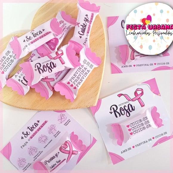 Cartão Com Balinha Outubro Rosa | Lembrancinha Festa Infantil