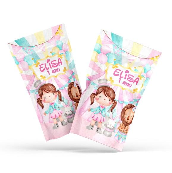 Saquinho Metalizado Ziplock Fini Circo Rosa no Zip Lock Personali