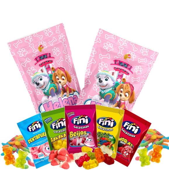 Saquinho Metalizado Ziplock Fini Patrulha Canina Rosa no Zip Lock