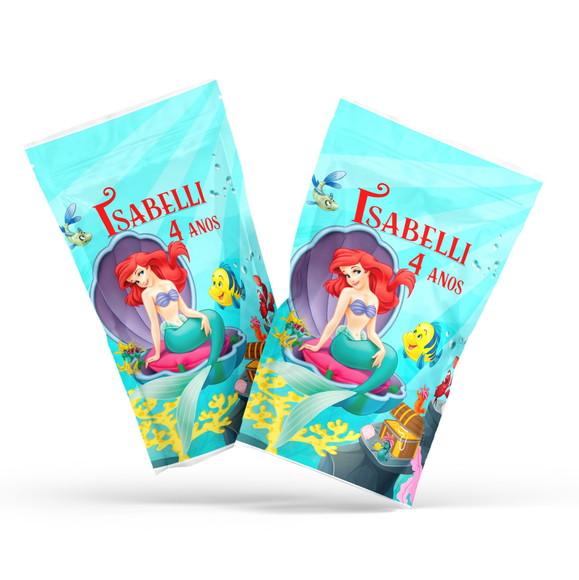 Saquinho Metalizado Ziplock Fini Pequena Sereia Ariel no Zip Lock