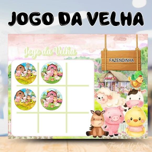 Jogo da Velha Fazendinha Aquarelada | Lembrancinha Festa Infantil