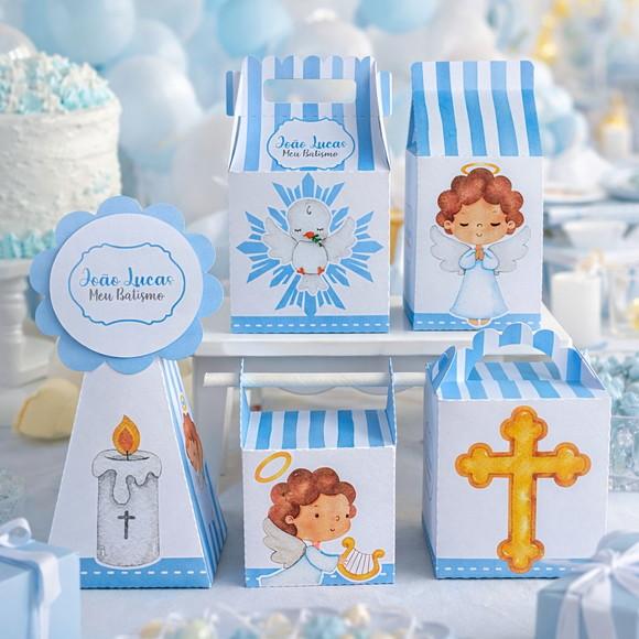 Kit 40 Caixinhas Batizado Menino Lembrancinhas Personalizada | Le