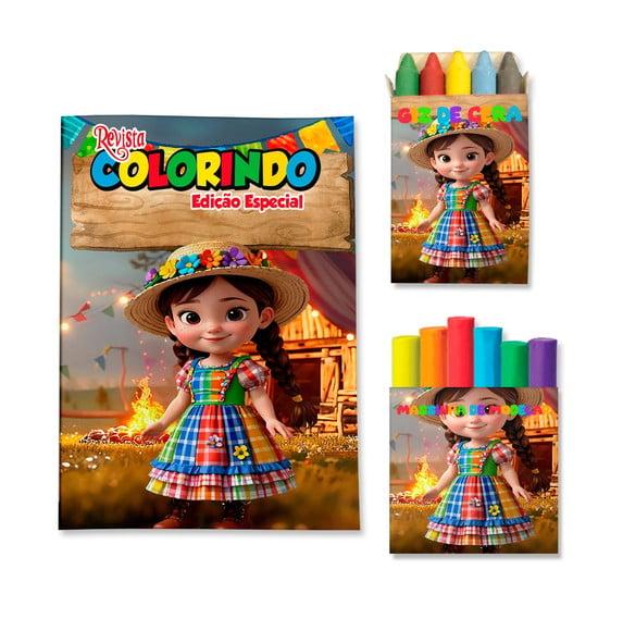 Livro de Colorir Massinha Arraiá Festa Junina Menina Personaliza