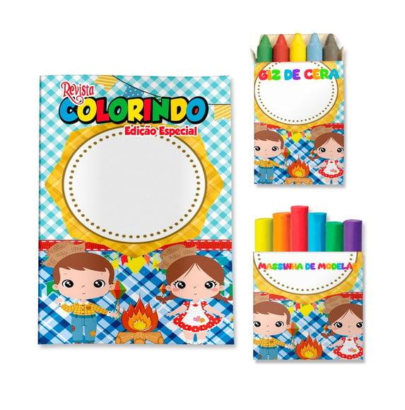 Livro de Colorir Massinha Arraiá Festa Junina Menina Menino Pers