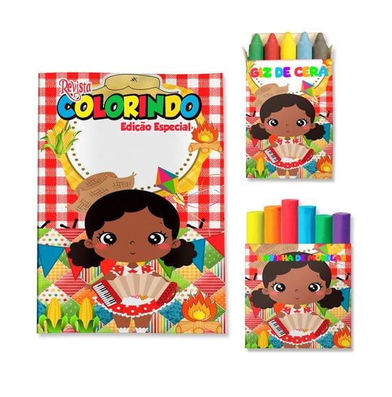 Livro de Colorir Massinha Arraiá Festa Junina Menina Negra Perso