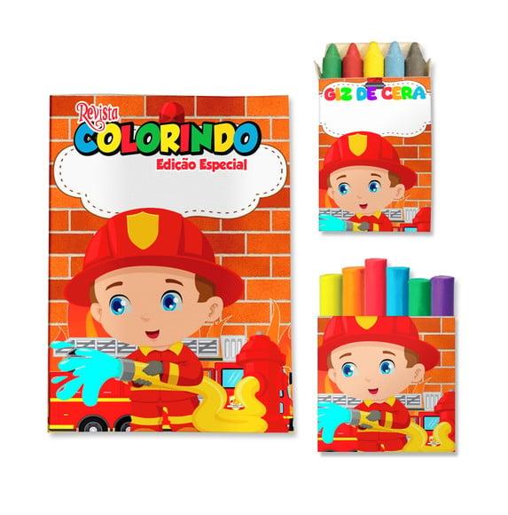 Livro de Colorir Massinha Bombeiro Personalizado | Kit Colorir In