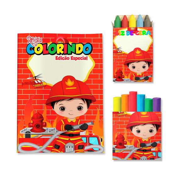 Livro de Colorir Massinha Bombeiro Personalizado | Kit Colorir In