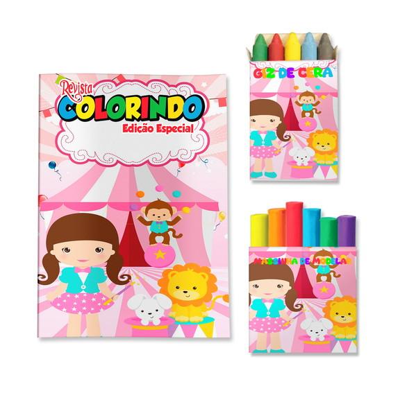 Livro de Colorir Massinha Circo Menina Rosa Personalizado | Kit C