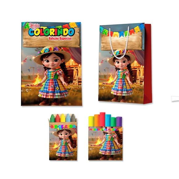 Livro de Colorir Massinha e Sacola Arraiá Festa Junina Menina Pe
