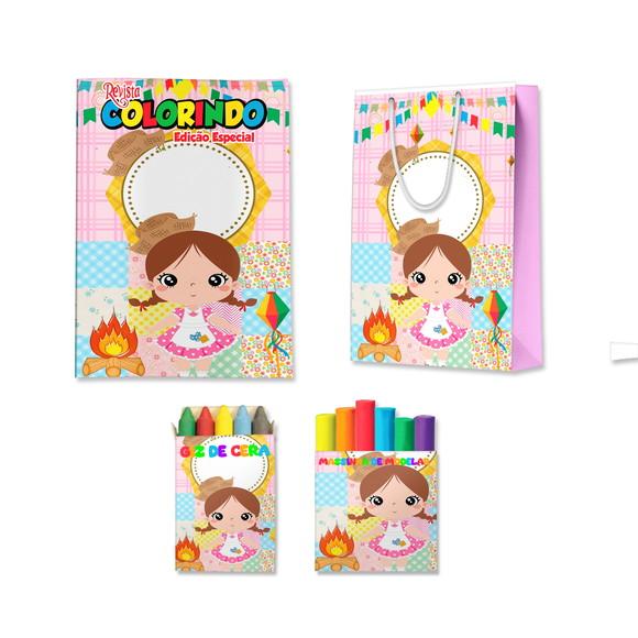 Livro de Colorir Massinha e Sacola Arraiá Festa Junina Menina Pe