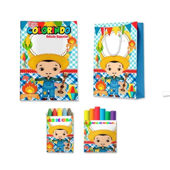 Livro de Colorir Massinha e Sacola Arraiá Festa Junina Menino Pe