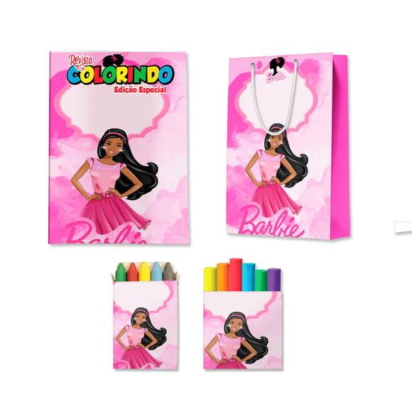 Livro de Colorir Massinha e Sacola Barbie Morena Personalizado | 