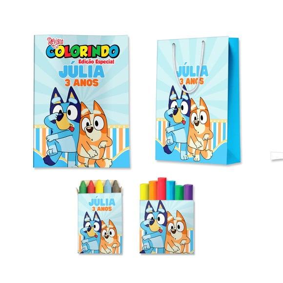 Livro de Colorir Massinha e Sacola Bluey Personalizado | Kit Colo