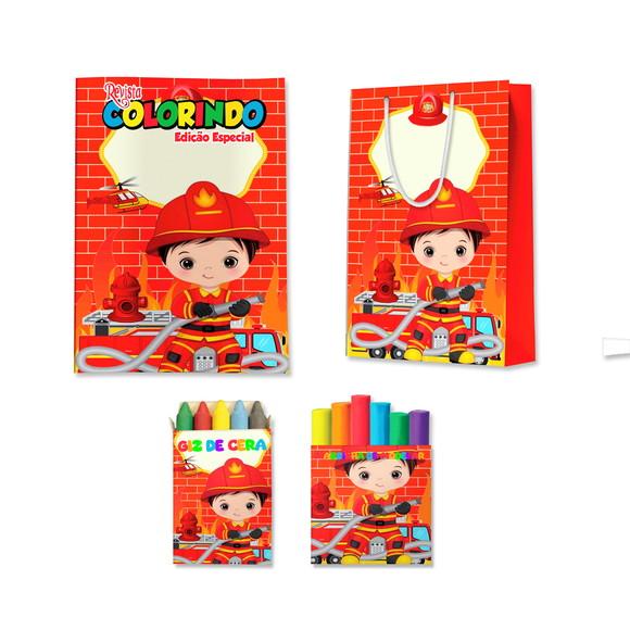 Livro de Colorir Massinha e Sacola Bombeiro Personalizado | Kit C