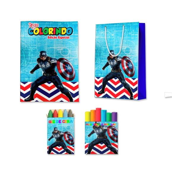 Livro de Colorir Massinha e Sacola Capitão América Personalizad