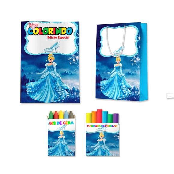 Livro de Colorir Massinha e Sacola Cinderela Personalizado | Kit 