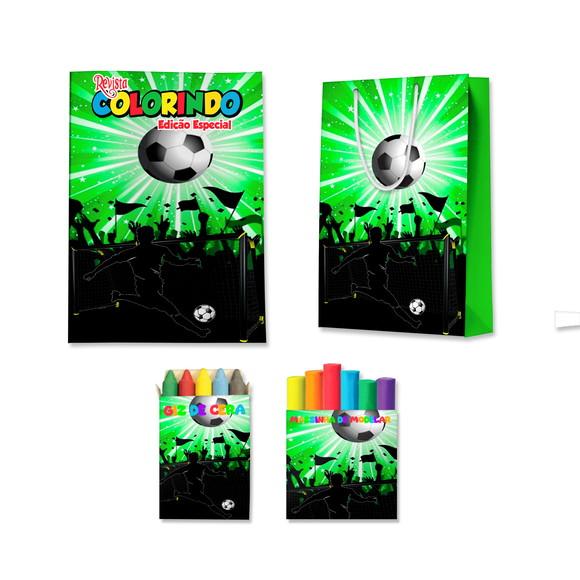 Livro de Colorir Massinha e Sacola Futebol Personalizado | Kit Co