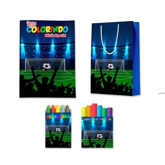 Livro de Colorir Massinha e Sacola Futebol Personalizado | Kit Co