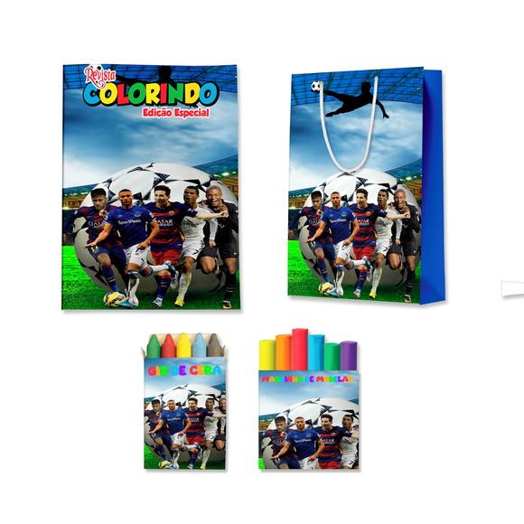 Livro de Colorir Massinha e Sacola Futebol Personalizado | Kit Co