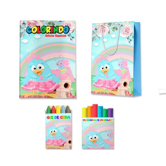 Livro de Colorir Massinha e Sacola Galinha Pintadinha Candy Perso