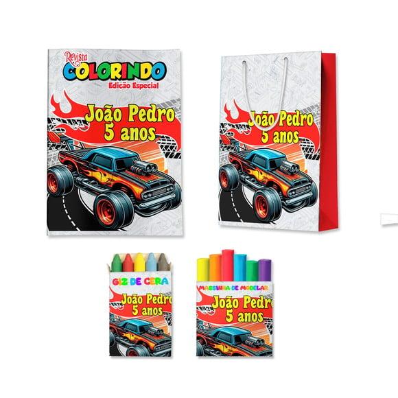Livro de Colorir Massinha e Sacola Hot Wheels Personalizado | Kit