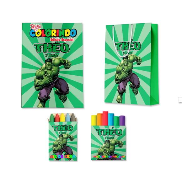 Livro de Colorir Massinha e Sacola Hulk Personalizado | Kit Color