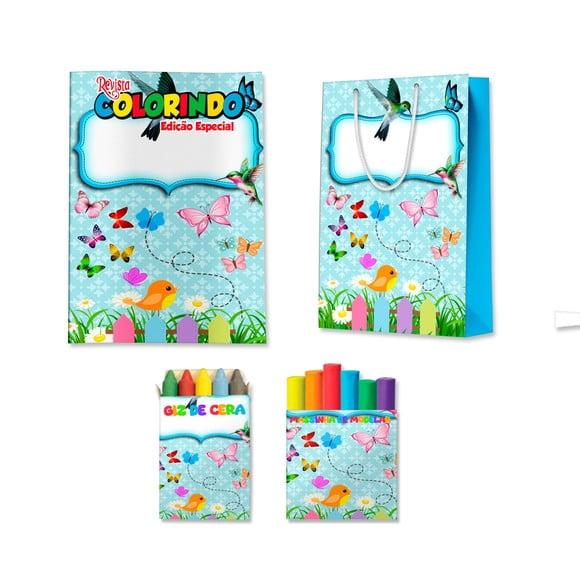 Livro de Colorir Massinha e Sacola Jardim de Borboletas Azul Pers