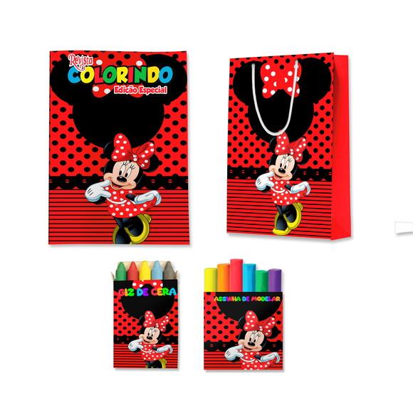 Livro de Colorir Massinha e Sacola Minnie Vermelha Personalizado 