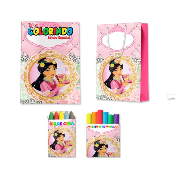 Livro de Colorir Massinha e Sacola Mulan Personalizado | Kit Colo